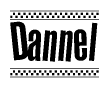 The image contains the text Dannel in a bold, stylized font, with a checkered flag pattern bordering the top and bottom of the text.
