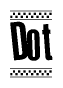 The image is a black and white clipart of the text Dot in a bold, italicized font. The text is bordered by a dotted line on the top and bottom, and there are checkered flags positioned at both ends of the text, usually associated with racing or finishing lines.