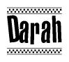 The clipart image displays the text Darah in a bold, stylized font. It is enclosed in a rectangular border with a checkerboard pattern running below and above the text, similar to a finish line in racing. 