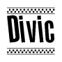 The image contains the text Divic in a bold, stylized font, with a checkered flag pattern bordering the top and bottom of the text.