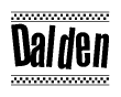 The image contains the text Dalden in a bold, stylized font, with a checkered flag pattern bordering the top and bottom of the text.