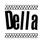 The clipart image displays the text Della in a bold, stylized font. It is enclosed in a rectangular border with a checkerboard pattern running below and above the text, similar to a finish line in racing. 
