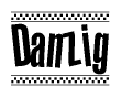 The clipart image displays the text Danzig in a bold, stylized font. It is enclosed in a rectangular border with a checkerboard pattern running below and above the text, similar to a finish line in racing. 