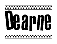 The image contains the text Dearne in a bold, stylized font, with a checkered flag pattern bordering the top and bottom of the text.
