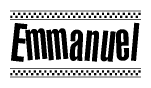 The clipart image displays the text Emmanuel in a bold, stylized font. It is enclosed in a rectangular border with a checkerboard pattern running below and above the text, similar to a finish line in racing. 