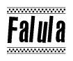 The clipart image displays the text Falula in a bold, stylized font. It is enclosed in a rectangular border with a checkerboard pattern running below and above the text, similar to a finish line in racing. 