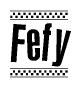 The clipart image displays the text Fefy in a bold, stylized font. It is enclosed in a rectangular border with a checkerboard pattern running below and above the text, similar to a finish line in racing. 