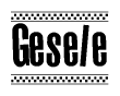 The image contains the text Gesele in a bold, stylized font, with a checkered flag pattern bordering the top and bottom of the text.
