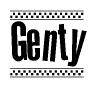 The image contains the text Genty in a bold, stylized font, with a checkered flag pattern bordering the top and bottom of the text.