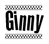The image contains the text Ginny in a bold, stylized font, with a checkered flag pattern bordering the top and bottom of the text.
