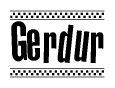 The image contains the text Gerdur in a bold, stylized font, with a checkered flag pattern bordering the top and bottom of the text.