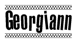 The image contains the text Georgiann in a bold, stylized font, with a checkered flag pattern bordering the top and bottom of the text.