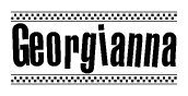 The image contains the text Georgianna in a bold, stylized font, with a checkered flag pattern bordering the top and bottom of the text.