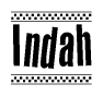 The clipart image displays the text Indah in a bold, stylized font. It is enclosed in a rectangular border with a checkerboard pattern running below and above the text, similar to a finish line in racing. 
