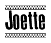 The clipart image displays the text Joette in a bold, stylized font. It is enclosed in a rectangular border with a checkerboard pattern running below and above the text, similar to a finish line in racing. 