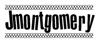 The clipart image displays the text Jmontgomery in a bold, stylized font. It is enclosed in a rectangular border with a checkerboard pattern running below and above the text, similar to a finish line in racing. 