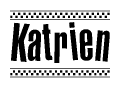 The image contains the text Katrien in a bold, stylized font, with a checkered flag pattern bordering the top and bottom of the text.
