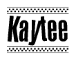 The image contains the text Kaytee in a bold, stylized font, with a checkered flag pattern bordering the top and bottom of the text.