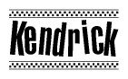 The clipart image displays the text Kendrick in a bold, stylized font. It is enclosed in a rectangular border with a checkerboard pattern running below and above the text, similar to a finish line in racing. 