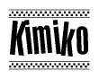 The clipart image displays the text Kimiko in a bold, stylized font. It is enclosed in a rectangular border with a checkerboard pattern running below and above the text, similar to a finish line in racing. 