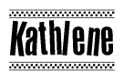 The image contains the text Kathlene in a bold, stylized font, with a checkered flag pattern bordering the top and bottom of the text.