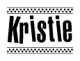 The clipart image displays the text Kristie in a bold, stylized font. It is enclosed in a rectangular border with a checkerboard pattern running below and above the text, similar to a finish line in racing. 