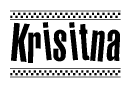 The image contains the text Krisitna in a bold, stylized font, with a checkered flag pattern bordering the top and bottom of the text.