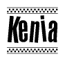 The image contains the text Kenia in a bold, stylized font, with a checkered flag pattern bordering the top and bottom of the text.