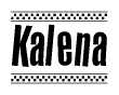 The clipart image displays the text Kalena in a bold, stylized font. It is enclosed in a rectangular border with a checkerboard pattern running below and above the text, similar to a finish line in racing. 