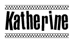 The clipart image displays the text Katherine in a bold, stylized font. It is enclosed in a rectangular border with a checkerboard pattern running below and above the text, similar to a finish line in racing. 
