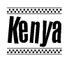 The image contains the text Kenya in a bold, stylized font, with a checkered flag pattern bordering the top and bottom of the text.