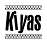 The image contains the text Kiyas in a bold, stylized font, with a checkered flag pattern bordering the top and bottom of the text.