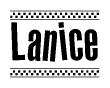 The image contains the text Lanice in a bold, stylized font, with a checkered flag pattern bordering the top and bottom of the text.