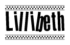 The image contains the text Lillibeth in a bold, stylized font, with a checkered flag pattern bordering the top and bottom of the text.