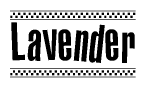 The image contains the text Lavender in a bold, stylized font, with a checkered flag pattern bordering the top and bottom of the text.