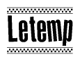 The clipart image displays the text Letemp in a bold, stylized font. It is enclosed in a rectangular border with a checkerboard pattern running below and above the text, similar to a finish line in racing. 