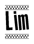 The image contains the text Lim in a bold, stylized font, with a checkered flag pattern bordering the top and bottom of the text.