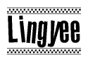 The clipart image displays the text Lingyee in a bold, stylized font. It is enclosed in a rectangular border with a checkerboard pattern running below and above the text, similar to a finish line in racing. 