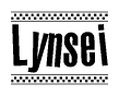 The clipart image displays the text Lynsei in a bold, stylized font. It is enclosed in a rectangular border with a checkerboard pattern running below and above the text, similar to a finish line in racing. 
