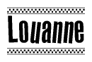 The image contains the text Louanne in a bold, stylized font, with a checkered flag pattern bordering the top and bottom of the text.