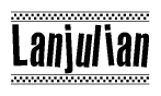 The clipart image displays the text Lanjulian in a bold, stylized font. It is enclosed in a rectangular border with a checkerboard pattern running below and above the text, similar to a finish line in racing. 