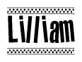 The clipart image displays the text Lilliam in a bold, stylized font. It is enclosed in a rectangular border with a checkerboard pattern running below and above the text, similar to a finish line in racing. 
