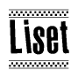   The image contains the text Liset in a bold, stylized font, with a checkered flag pattern bordering the top and bottom of the text. 
