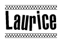 The clipart image displays the text Laurice in a bold, stylized font. It is enclosed in a rectangular border with a checkerboard pattern running below and above the text, similar to a finish line in racing. 