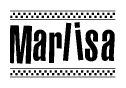 The image contains the text Marlisa in a bold, stylized font, with a checkered flag pattern bordering the top and bottom of the text.