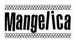 The image contains the text Mangelica in a bold, stylized font, with a checkered flag pattern bordering the top and bottom of the text.
