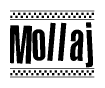The image contains the text Mollaj in a bold, stylized font, with a checkered flag pattern bordering the top and bottom of the text.