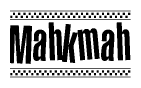 The image contains the text Mahkmah in a bold, stylized font, with a checkered flag pattern bordering the top and bottom of the text.