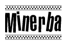 The image contains the text Minerba in a bold, stylized font, with a checkered flag pattern bordering the top and bottom of the text.