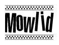 The image contains the text Mowlid in a bold, stylized font, with a checkered flag pattern bordering the top and bottom of the text.